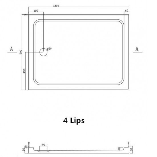 1200x900mm Rectangle Shower Tray Center/Side Waste